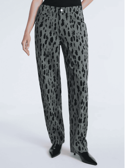 Denim Peplum Top+Animal Print Barrel Jeans