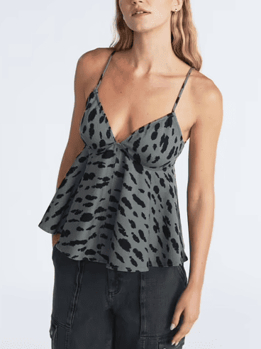 Denim Peplum Top+Animal Print Barrel Jeans