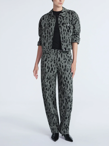 Denim Peplum Top+Animal Print Barrel Jeans