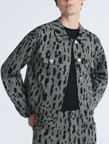 Denim Peplum Top+Animal Print Barrel Jeans