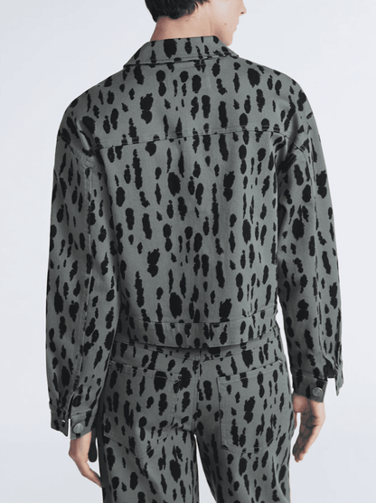 Denim Peplum Top+Animal Print Barrel Jeans