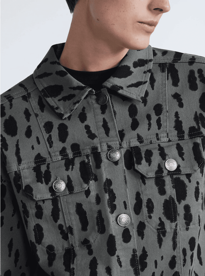 Denim Peplum Top+Animal Print Barrel Jeans