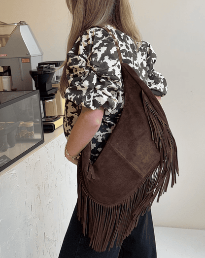 Fringe Suede Bag Dark Brown