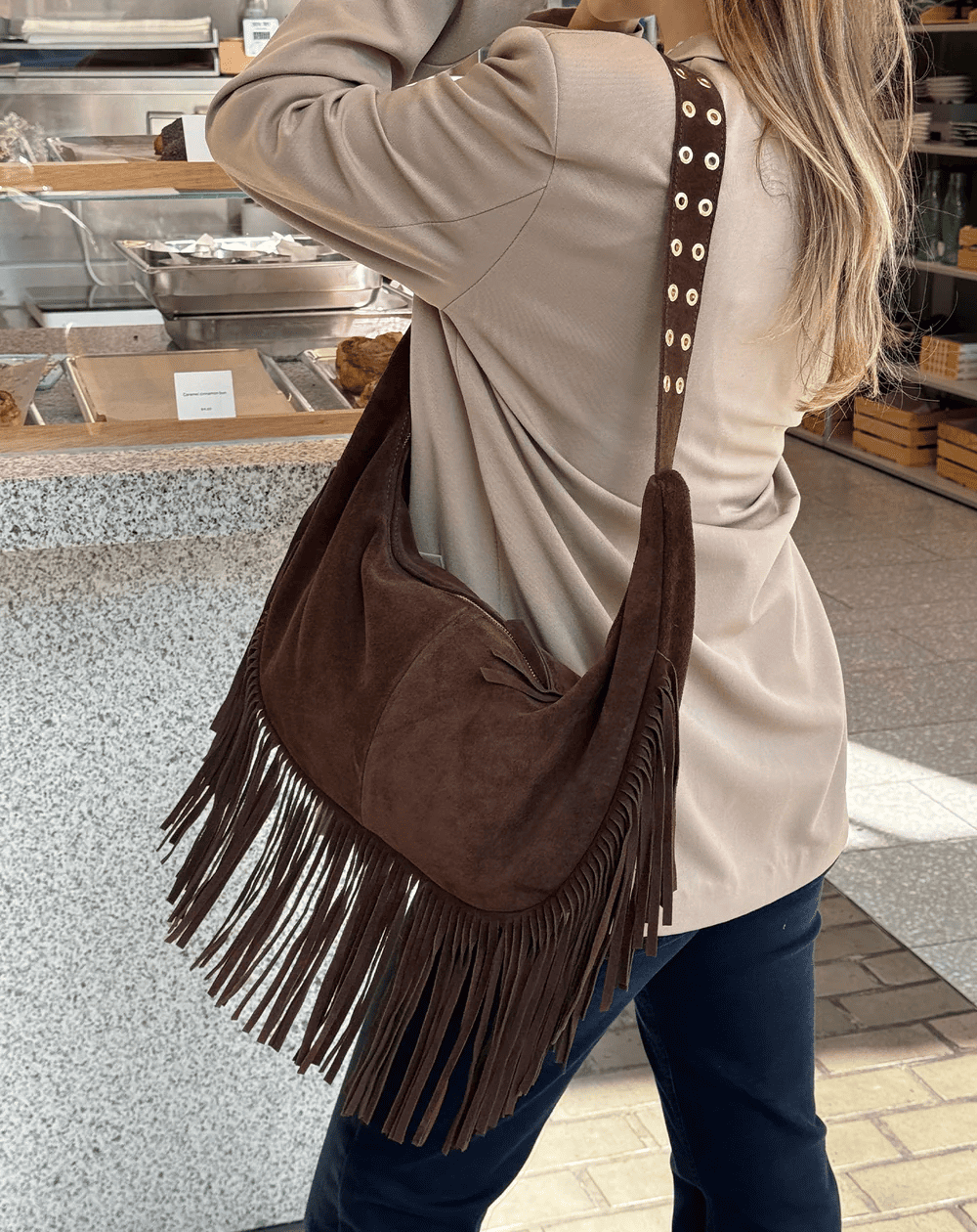Fringe Suede Bag Dark Brown