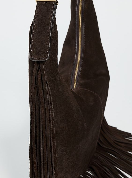 Essential Curve Shoulder Bag in Fringed Suede