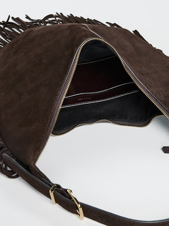 Essential Curve Shoulder Bag in Fringed Suede