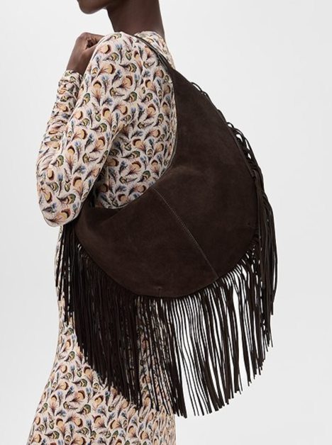 Essential Curve Shoulder Bag in Fringed Suede