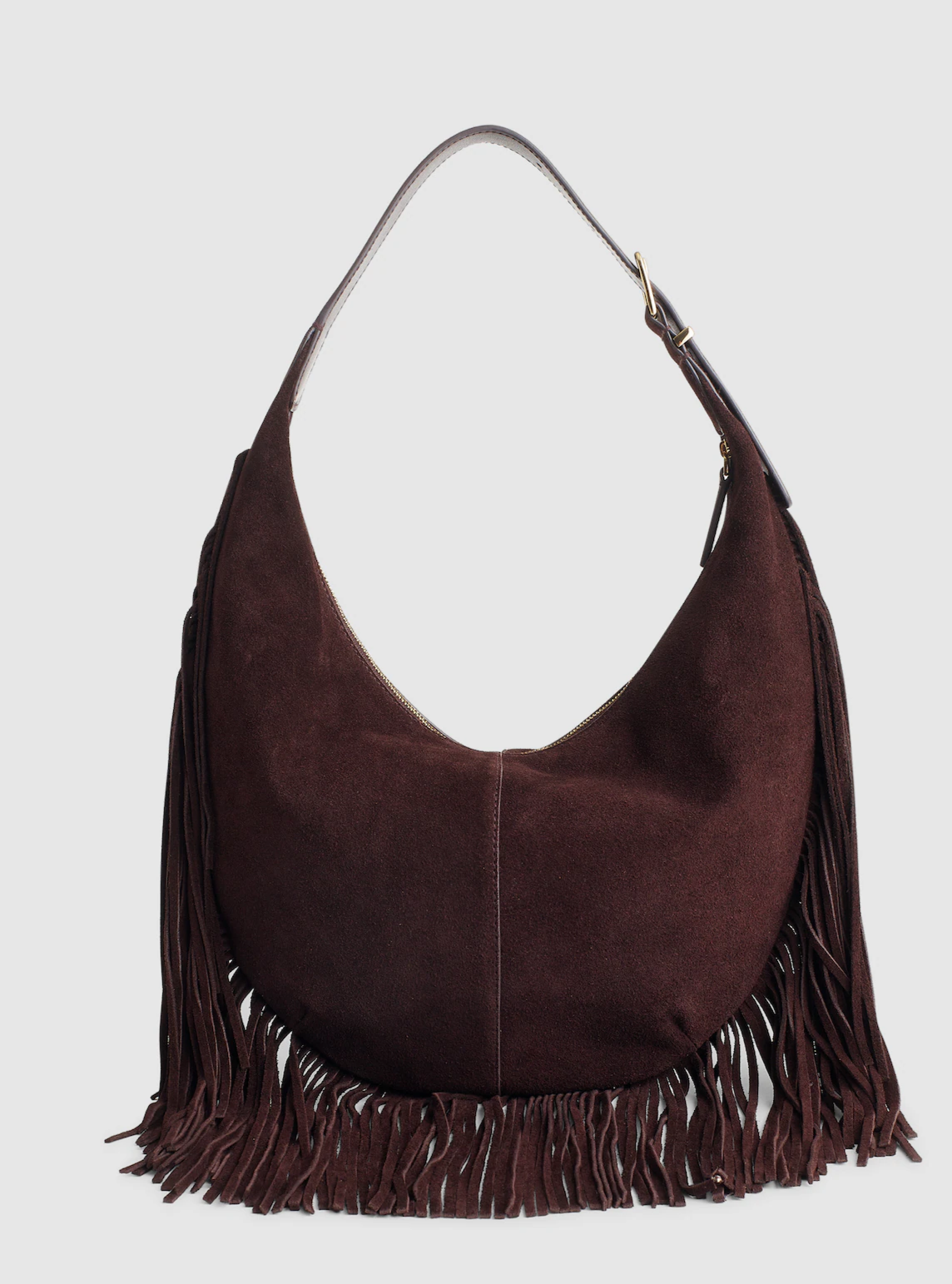 Essential Curve Shoulder Bag in Fringed Suede