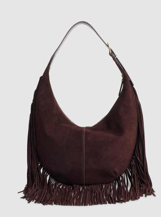 Essential Curve Shoulder Bag in Fringed Suede
