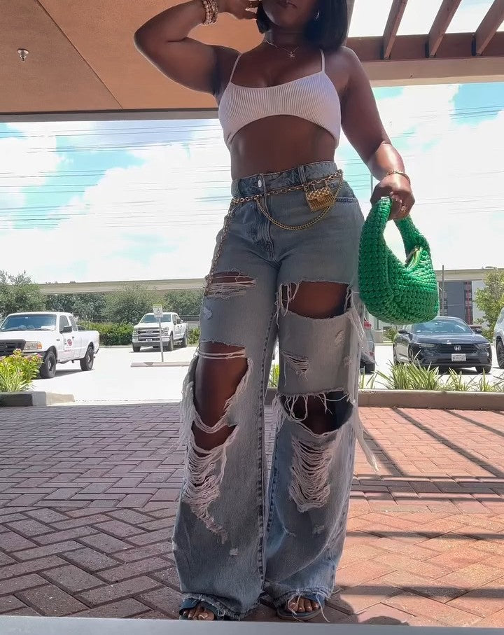 Cut-out Tassel Jeans - Slight Stretch