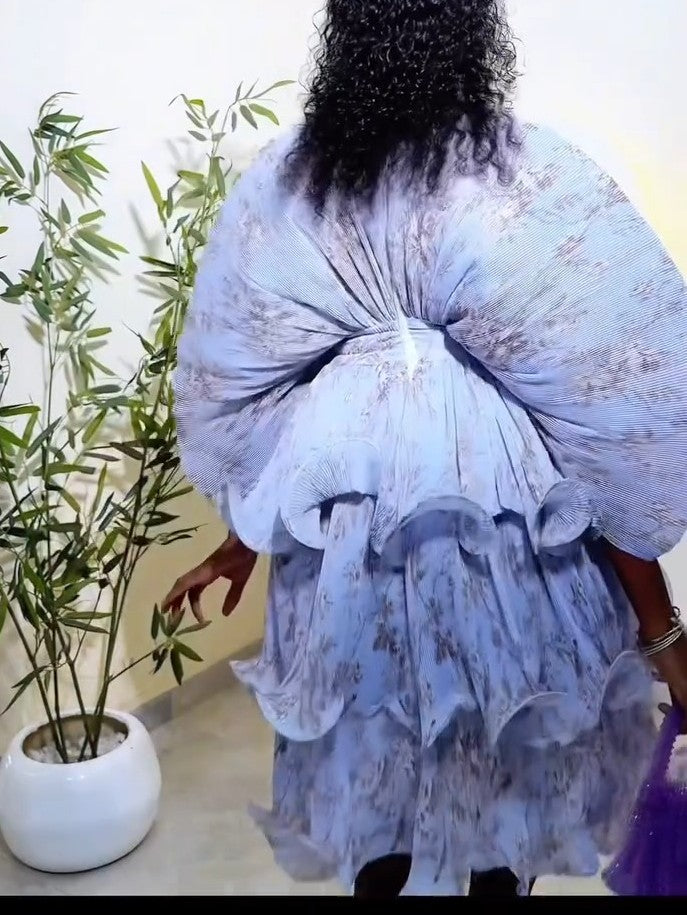 Lace Print Full length Tiered Dress