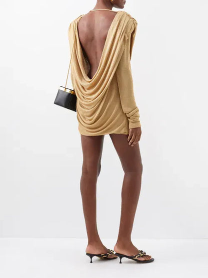 Draped Open-Back Mini Dress