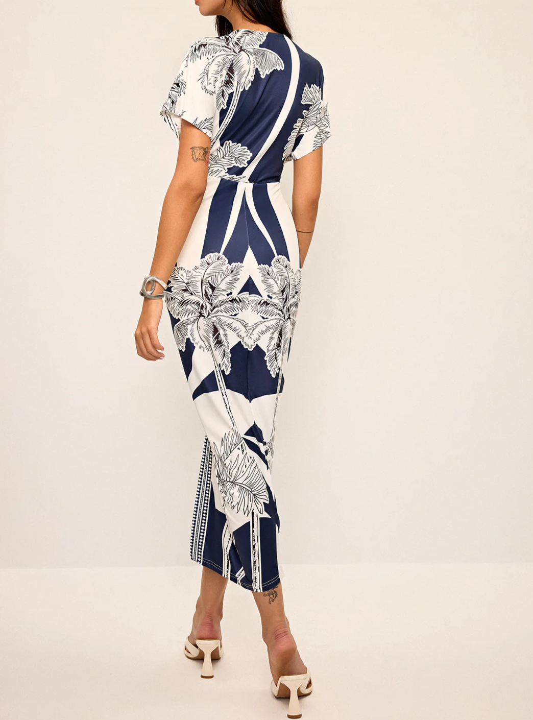 Printed Deep V-Neck Midi Dress