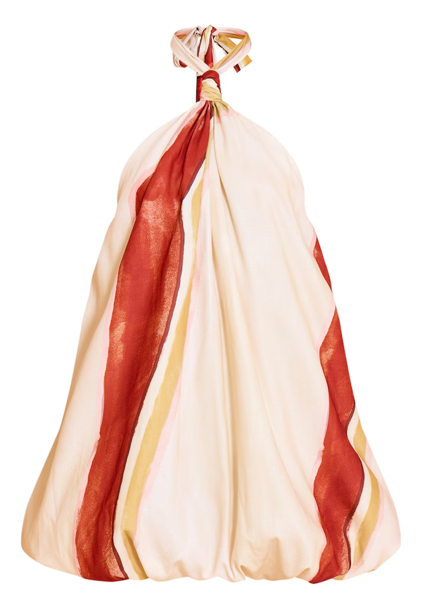 Cream Abstract Printed Halterneck Puffball Mini Dress