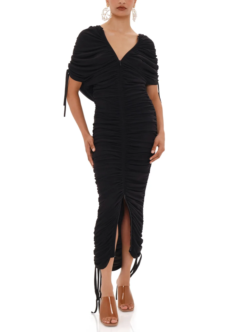 Pleated Mesh Zipper Dress - Reversible
