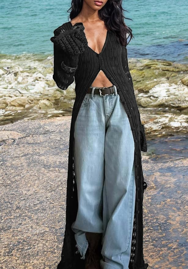 Crochet Hollow Out Knit Cardigans Sweater & Dress