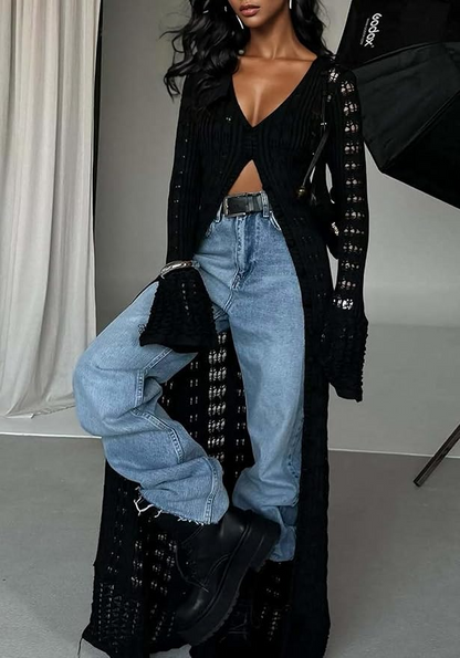 Crochet Hollow Out Knit Cardigans Sweater & Dress