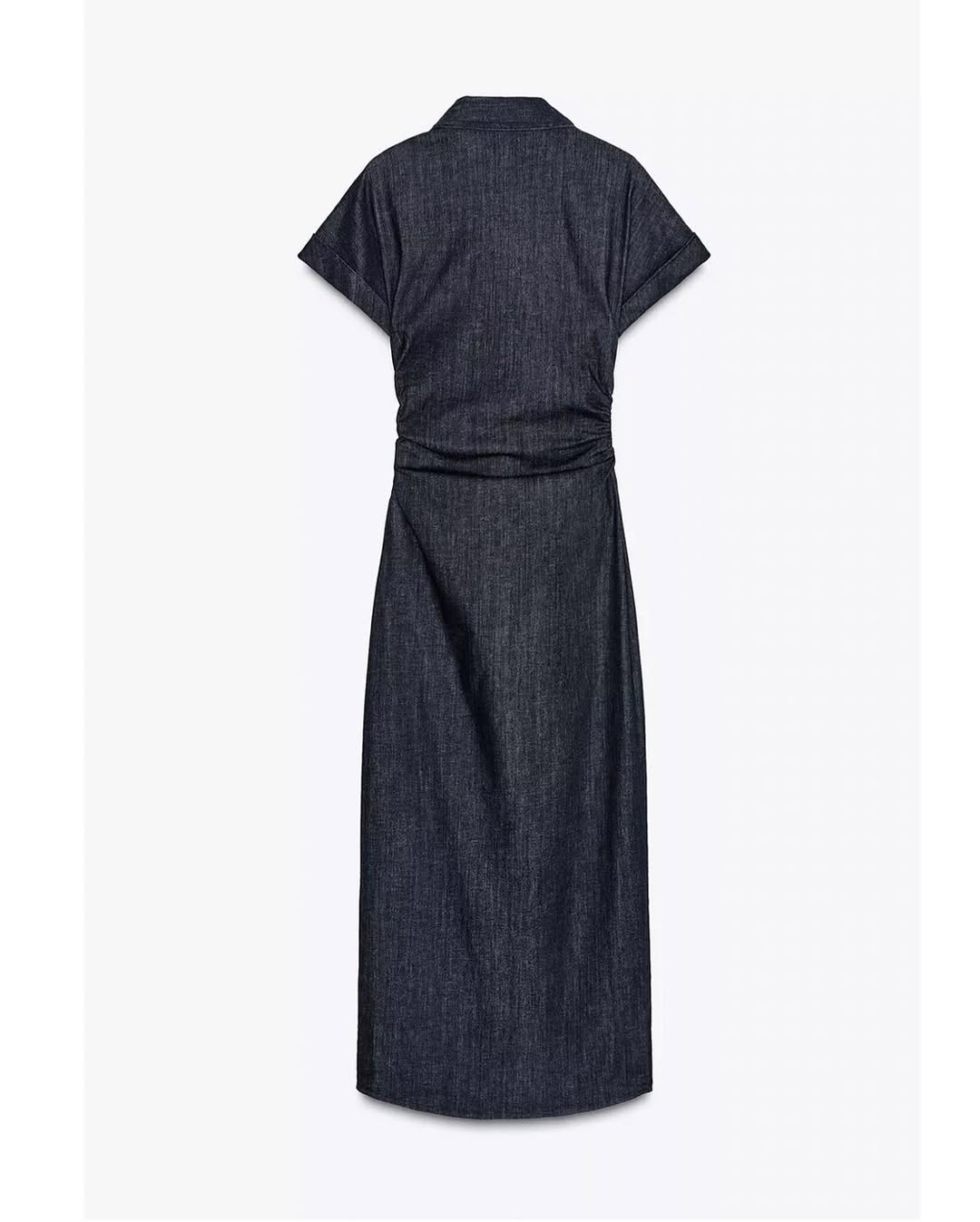 High-Waisted Fitted Denim Pleated Dress