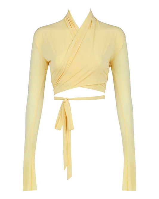 Cropped high-neck wrap top + loose sweatpants set