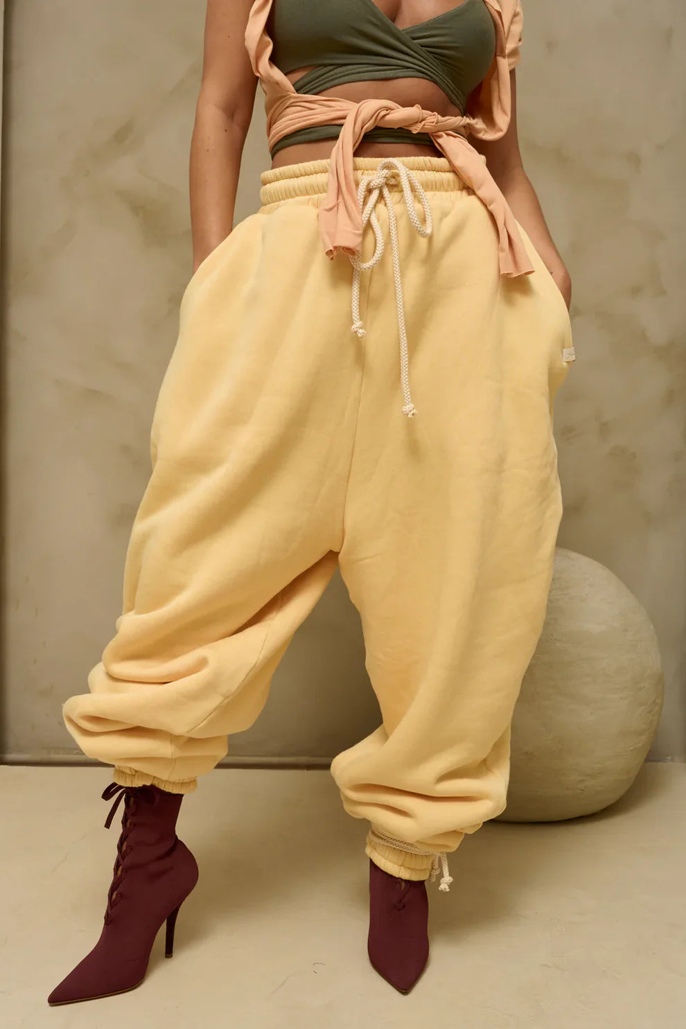 Cropped high-neck wrap top + loose sweatpants set