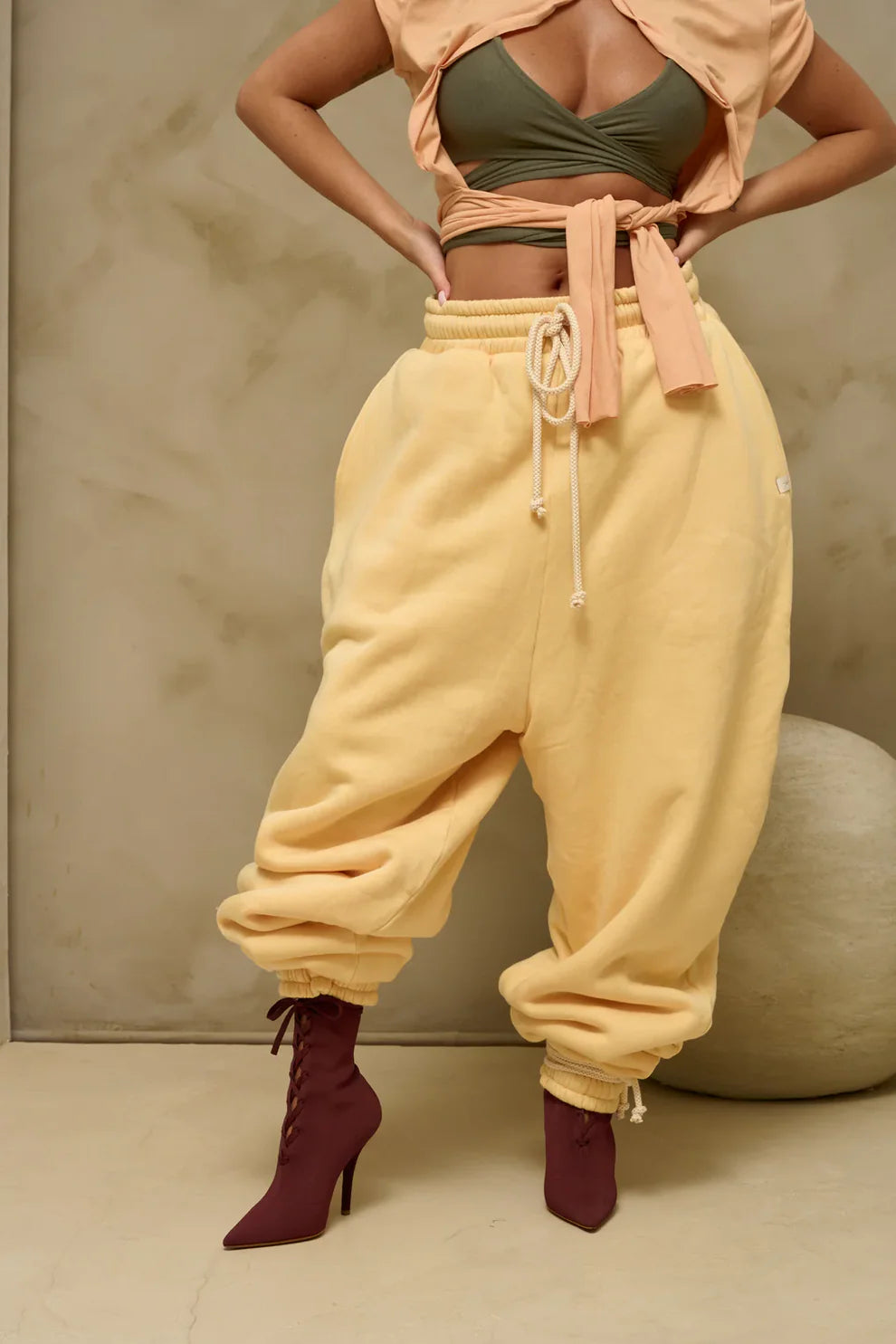Cropped high-neck wrap top + loose sweatpants set