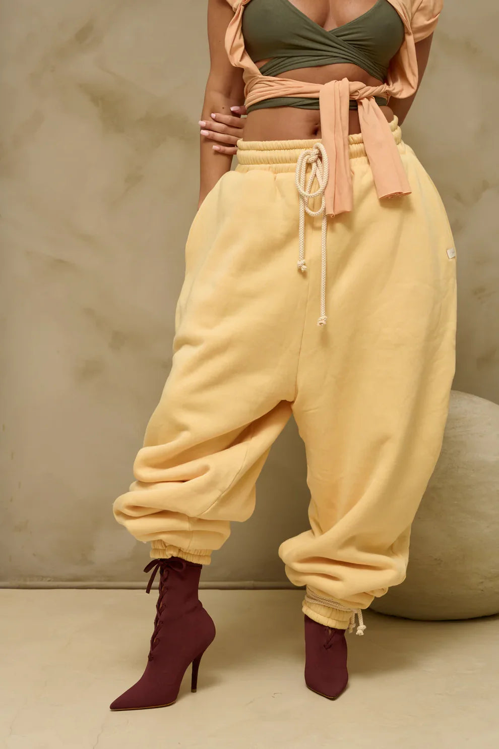 Cropped high-neck wrap top + loose sweatpants set