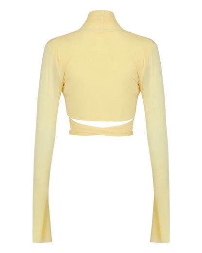 Cropped high-neck wrap top + loose sweatpants set