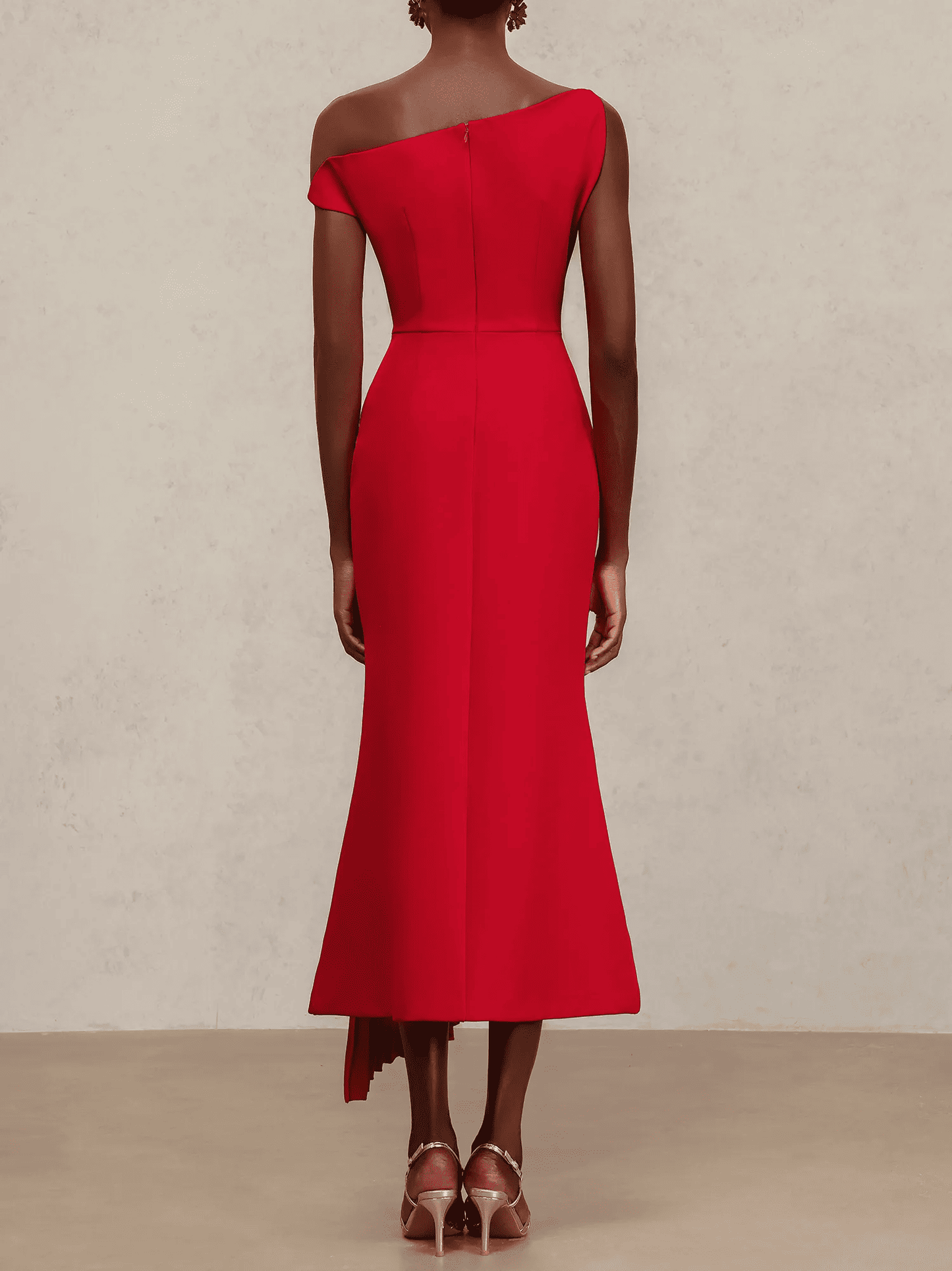 Oblique Shoulder Sleeveless Folds Midi Dress