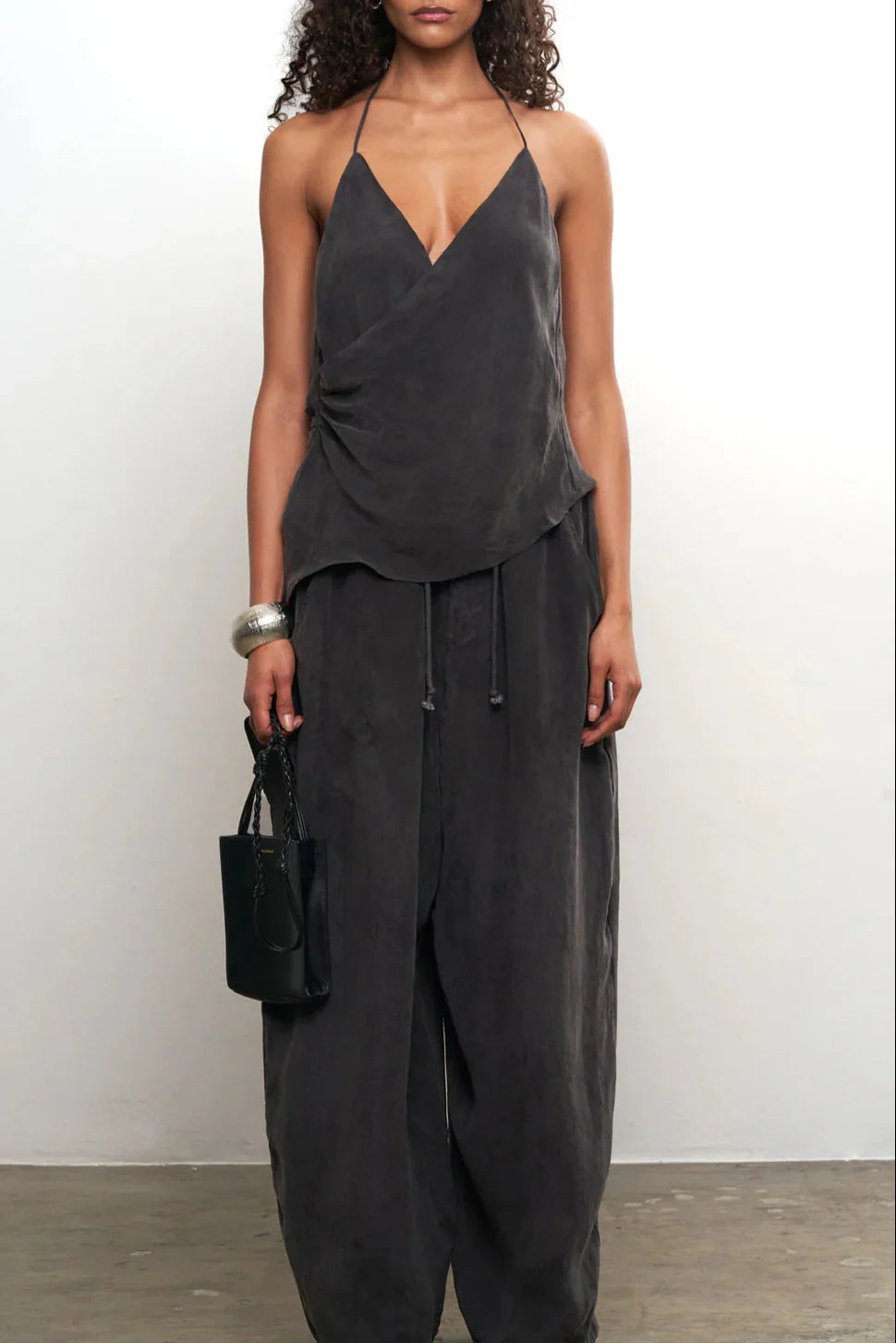 Draped Top + Wide Leg Pants Set