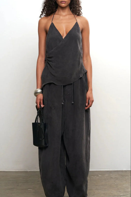 Draped Top + Wide Leg Pants Set