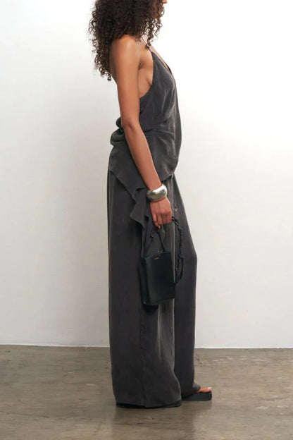 Draped Top + Wide Leg Pants Set