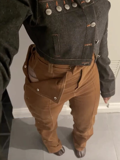 Lace Up Buckle Denim Pants