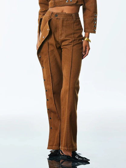 Lace Up Buckle Denim Pants