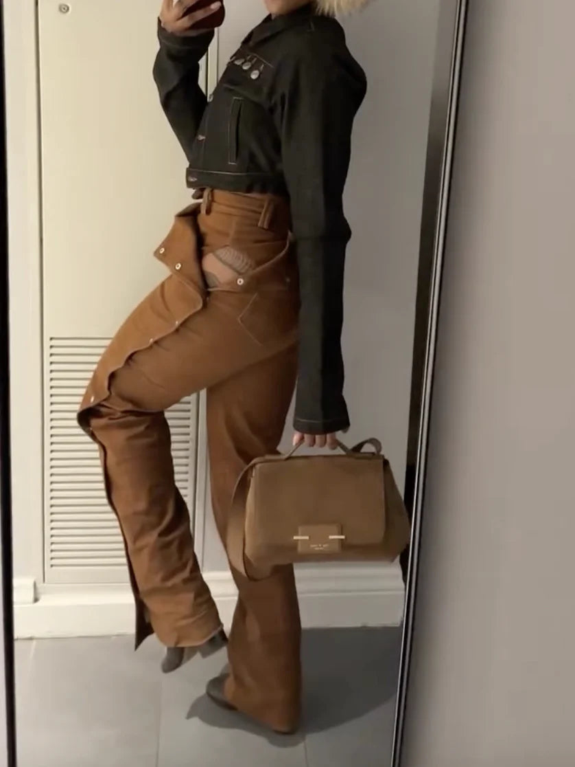 Lace Up Buckle Denim Pants