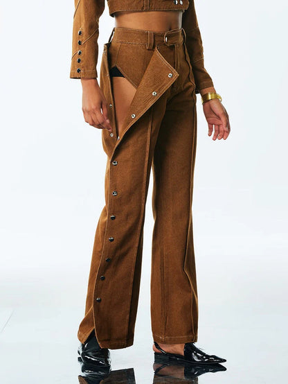 Lace Up Buckle Denim Pants