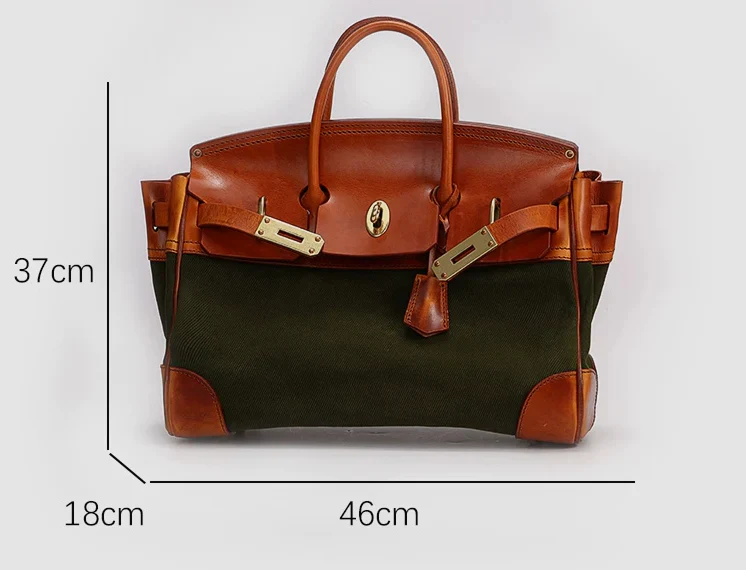 Two-Tone Canvas and Leather Handbag