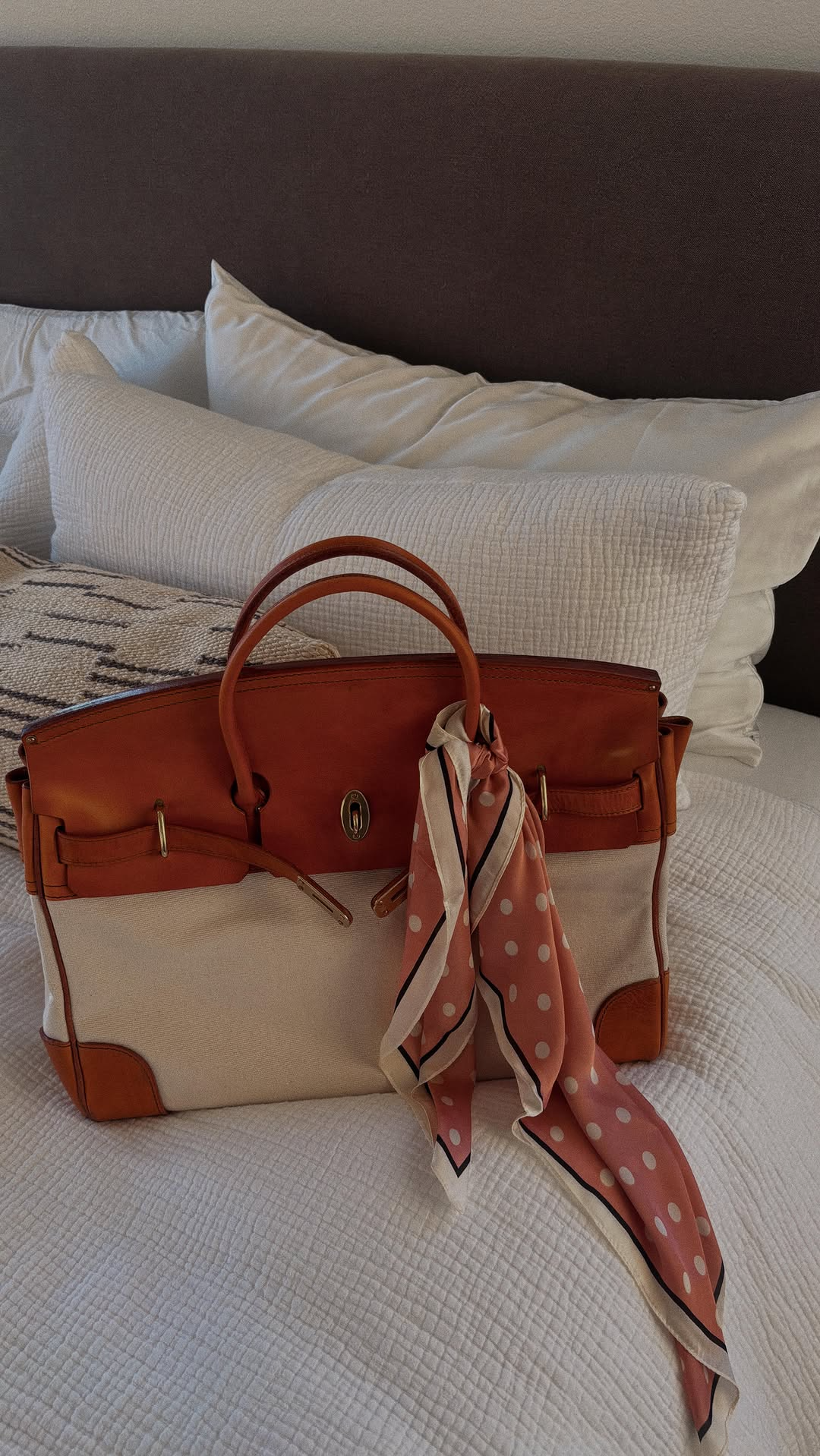 Two-Tone Canvas and Leather Handbag