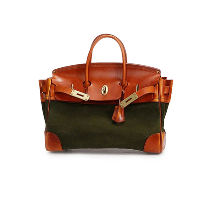 Two-Tone Canvas and Leather Handbag