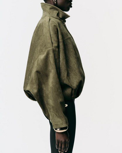 Faux Suede Bomber Jacket