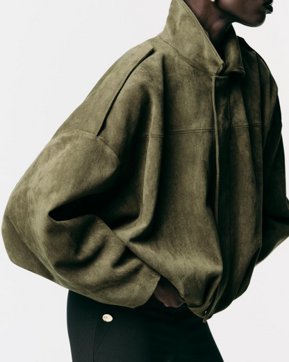 Faux Suede Bomber Jacket