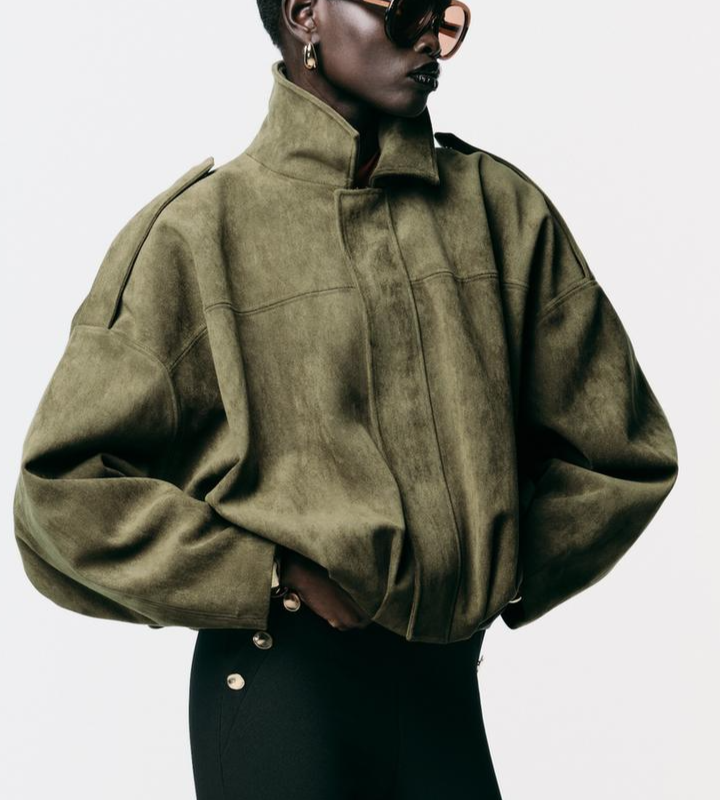 Faux Suede Bomber Jacket