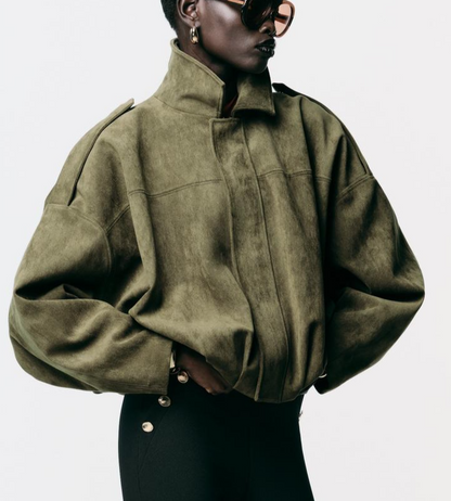 Faux Suede Bomber Jacket
