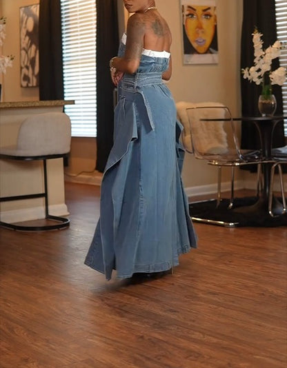 Single-breasted Contrast Neck double-belt Dress