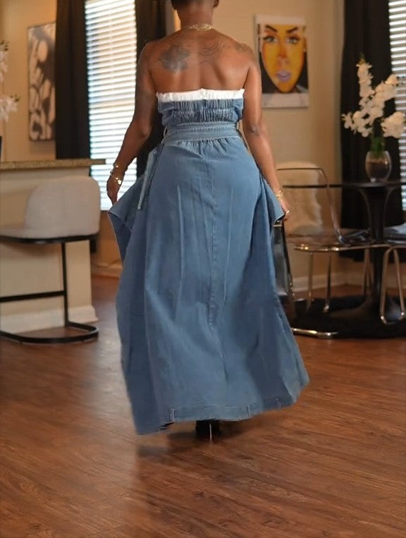 Single-breasted Contrast Neck double-belt Dress