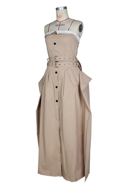 Single-breasted Contrast Neck double-belt Dress