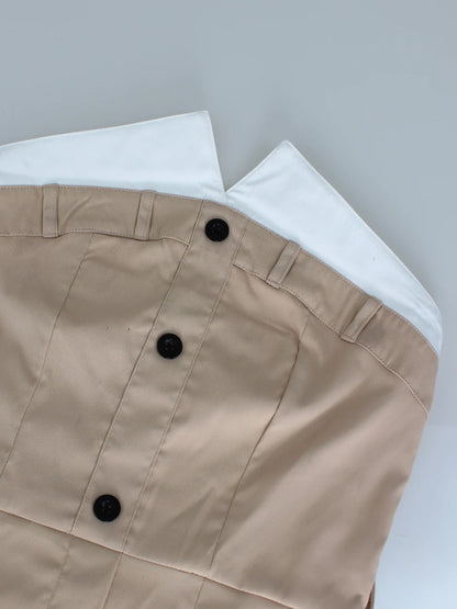 Single-breasted Contrast Neck double-belt Dress