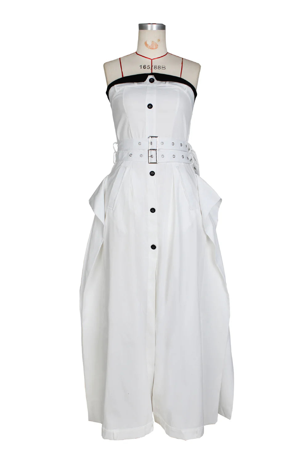Single-breasted Contrast Neck double-belt Dress