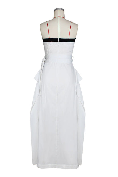 Single-breasted Contrast Neck double-belt Dress
