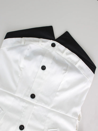 Single-breasted Contrast Neck double-belt Dress