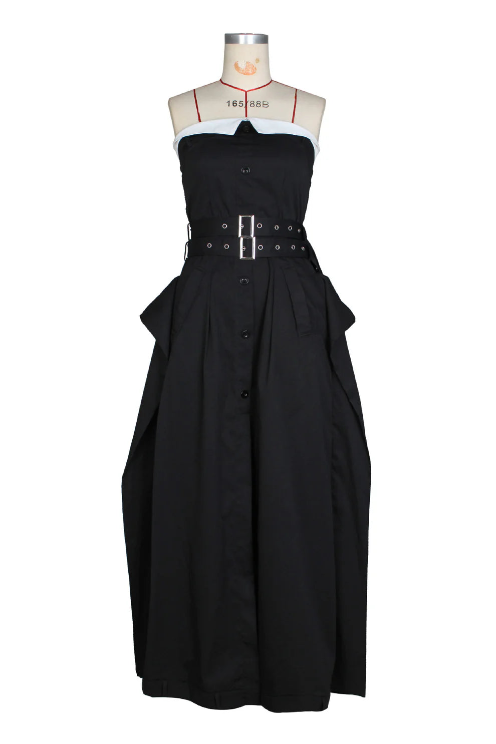 Single-breasted Contrast Neck double-belt Dress